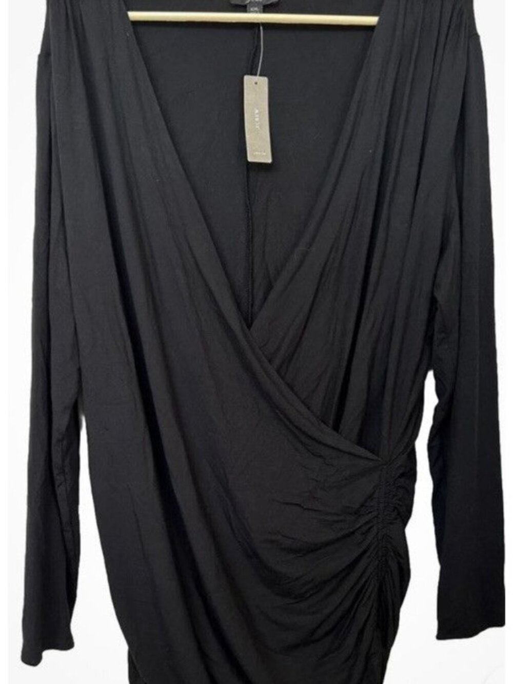 NWT J. Crew Faux Wrap Black Long Sleeve Modal Comfy Pullover Blouse Top Sz XL